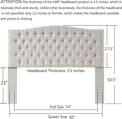 24KF Upholstered Tufted Button Linen Fabric Headboard,Comfortable Fashional Headboard Queen/Full Size,Ivory