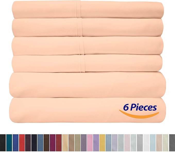 Sweet Home Collection 6 Piece Bed Sheet Set, RV Short Queen, Peach