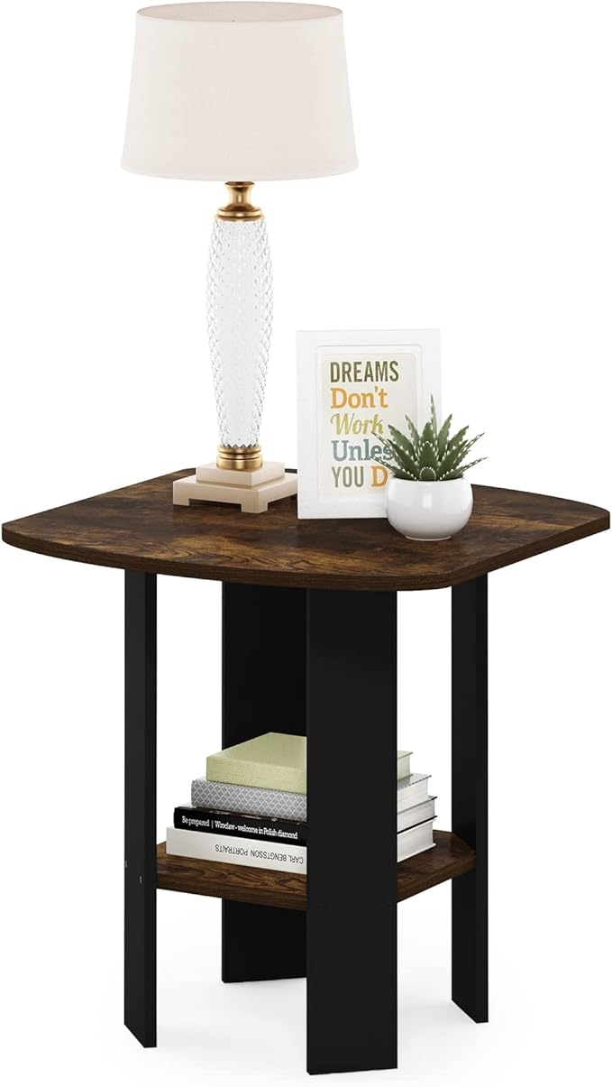 Furinno SIMPLE DESIGN Side Table, 2-Tier End Table, Open Shelves Night Stand, Bedside Table, for Living Room, Bedroom, Amber Pine