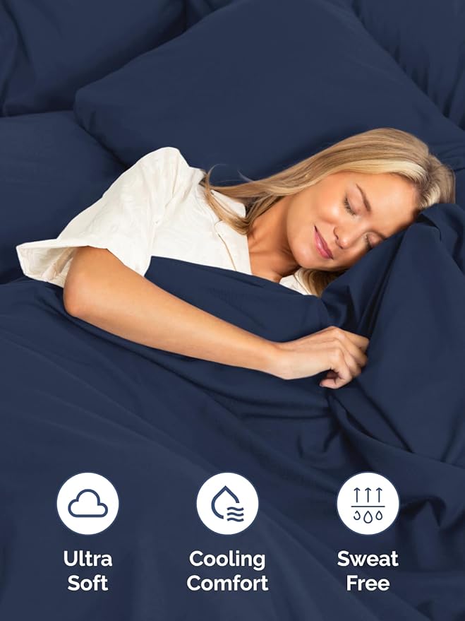 Extra Deep Split King Sheet Set - 7 Piece Breathable and Cooling Sheets - Hotel Luxury Bed Sheets Set - Easy Fit - Soft, Wrinkle Free and Comfy Sheets Set - Navy Blue Sheet Set with Extra Deep Pockets