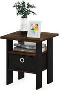Furinno ANDREY Side Table, End Table, Night Stand with Open Shelves and Storage Bin, Bedside Table, for Living Room, Bedroom, Amber Pine