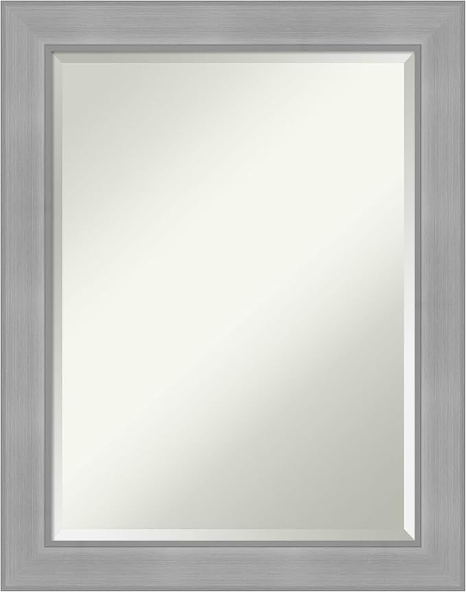 Amanti Art Silver Bathroom Mirror for Over Sink, 28x22 Vista Brushed Nickel Rectangle Vanity Mirror, Medium Casual Frame, Hangs Horizonally and Vertically, Bathroom Wall Decor, Beveled Edge