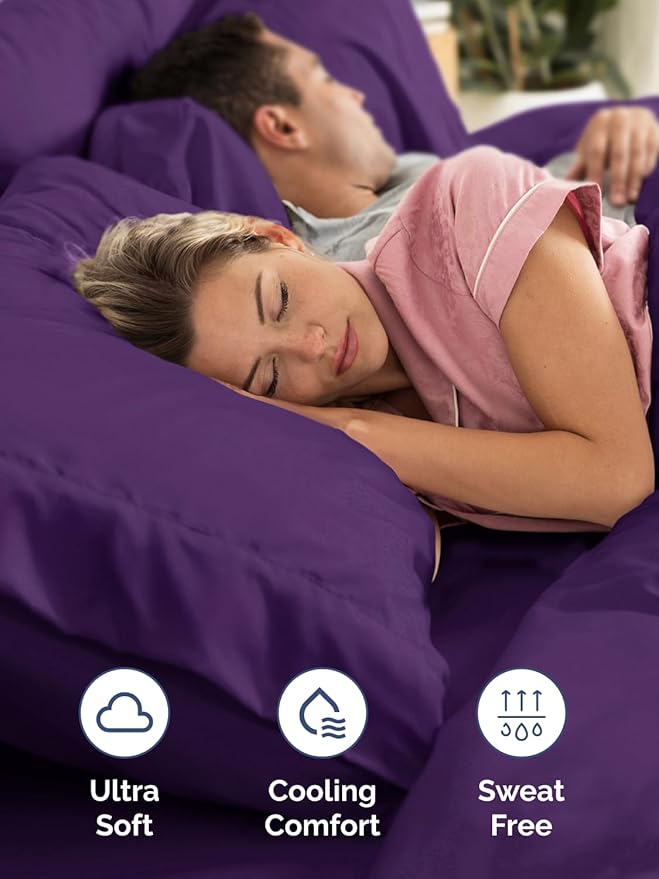 Extra Deep Split King Sheet Set - 7 Piece Breathable and Cooling Sheets - Hotel Luxury Bed Sheets Set - Easy Fit - Soft, Wrinkle Free and Comfy Sheets Set - Purple Sheet Set with Extra Deep Pockets