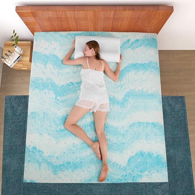 IULULU Mattress Topper, 2 Inch Gel Memory Foam Mattress Topper for Full Size Bed, Blue