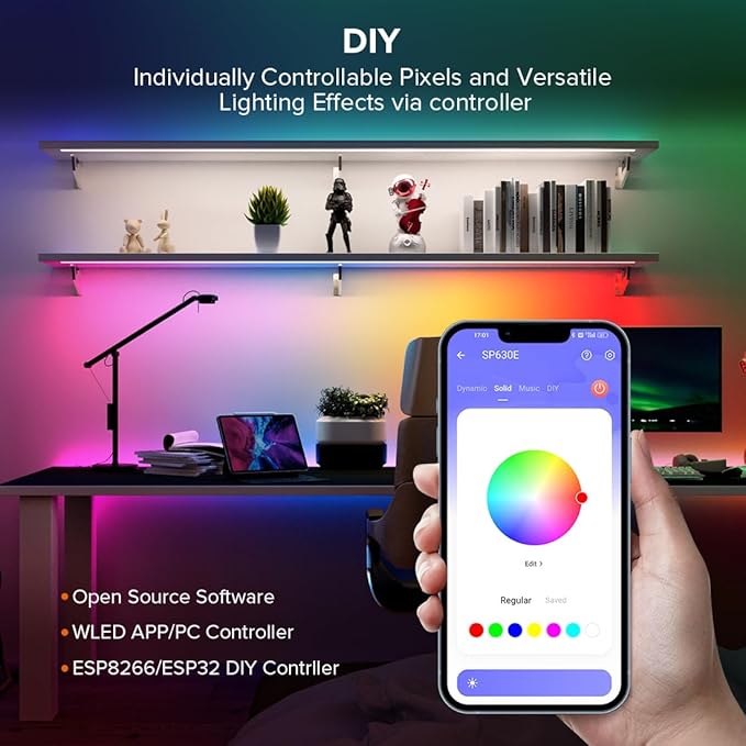 SEZO WS2812B LED Strip Light 3.3FT/1M 144LEDs/m Individually Addressable Programmable 5050SMD Digital RGB Alloy Wires Flexible Dream Color IP30 Non-Waterproof PCB White DC5V