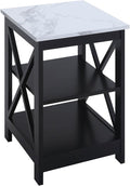Convenience Concepts Oxford End Table 15.75" - Modern Living Room Table with Storage Shelves, Transitional Nightstand Side Table for Home Decor and Display, White Faux Marble/Black