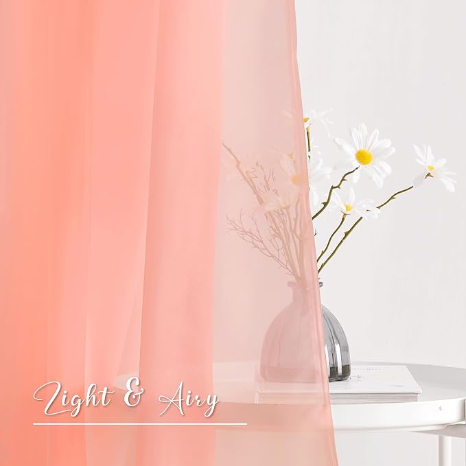 NICETOWN Sheer Scarf Curtain for Bedroom - Soft Voile Textured Window Topper Curtain Valance for Princess/Daughter Room Decor (W60 x L216, 1 Pack, Coral)