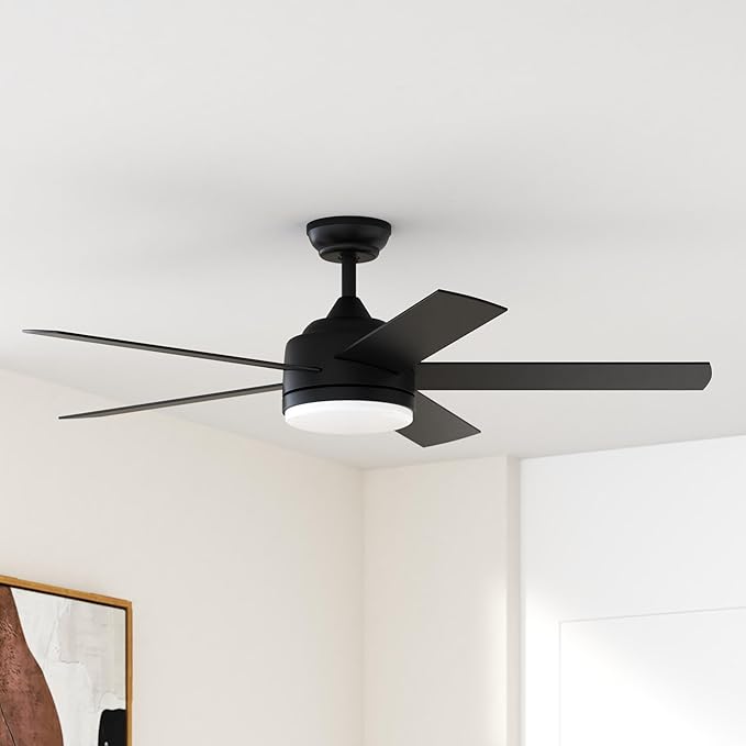 YUHAO 52 Inch Black Ceiling Fan with Light and Remote Control.Noiseless,Dimmable,3CCT,6 Speeds Reversible, DC Ceiling Fans for Indoor or Covered Outdoor