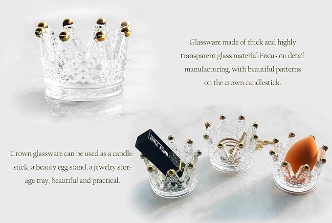 Vixdonos Crown Glass Tealight Candle Holder Set of 12 Votive Candle Holders for Wedding, Party and Home Decor (Gold Tips)