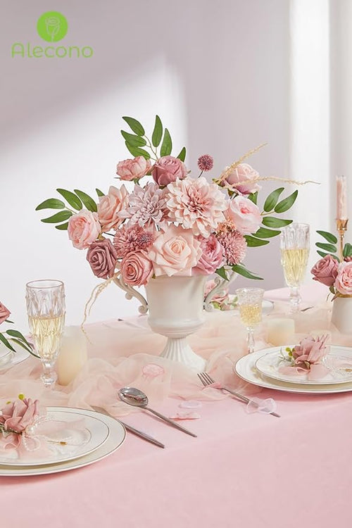 Alecono Artificial Flowers, Dusty Pink Silk Fake Flowers for DIY Wedding Bridal Bouquets, Wedding Cake Flowers for Table Centerpieces Baby Shower Birthday Party Home Decorations