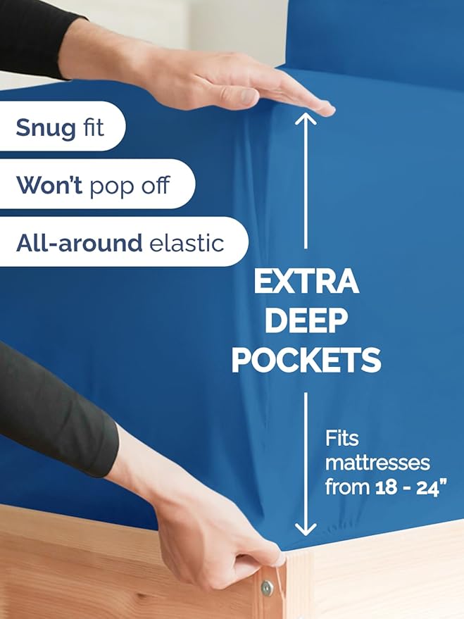 Extra Deep King Sheet Set - 6 Piece Breathable & Cooling Sheets - Hotel Luxury Bed Sheets Set - Easy & Secure Fit - Soft, Wrinkle Free & Comfy Sheets Set - Royal Blue Sheet Set with Extra Deep Pockets