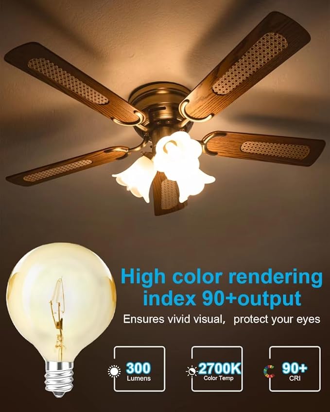 Wax Warmer Bulbs, 40W Candle Lamp, G50 Light Bulbs for Full Size Scentsy Warmer, E12 Candelabra Base for for Chandelier, Ceiling Fan Light, Decorative Vanity Lights, Dimmable, Warm White 6pcs