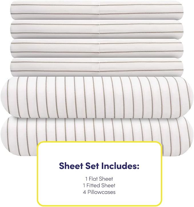 Full Size Bed Sheets - 6 Piece 1500 Supreme Collection Fine Brushed Microfiber Deep Pocket Full Sheet Set Bedding - 2 Extra Pillow Cases, Great Value, Full, Pinstripe White