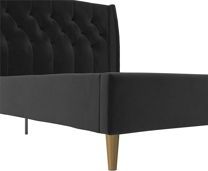 Novogratz The Her Majesty Upholstered Bed, Queen, Black Velvet