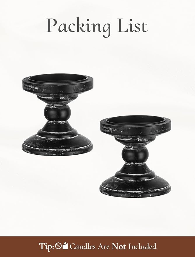 Wood Pillar Candle Holder: 2Pcs Rustic Black Candle Holders for Pillar Candles Wood Candle Holders Distressed Wooden Farmhouse Candle Holder Large Rustic Candle Holder for Fireplace Table
