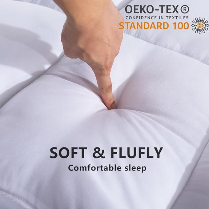 Mattress Pad Queen Size - Soft Comfort Mattress Cover, Quilted Fitted Mattress Topper with Anchor Bands Fits 8-21 Inch Mattress, Breathable Fluffy Pillow Top