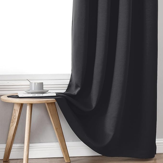 ChrisDowa 100% Blackout Curtains 80 inch Long for Bedroom with Black Liner, 2 Thick Layers Total Blackout Thermal Insulated Grommet Window Curtains 2 Panels Set (Dark Grey, 52 x 80 Inch)