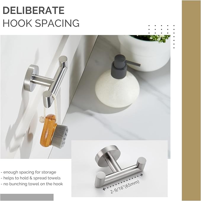 Angle Simple Towel Hook for Bathroom, SUS 304 Stainless Steel, Double Hand Towel Coat Holder for Wall, Brushed Nickel