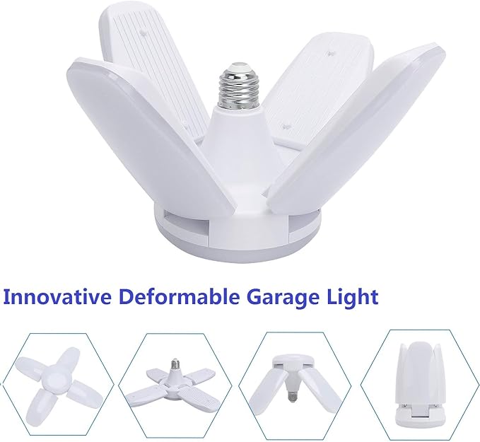 (8 Packs) LED Garage Lights, 60W Trilights Ceiling, High Low Bay Deformable Adjustable 4 Led Light Bulbs 6000LM 6000K, Screw in Tribright Garage Lighting Fixture,CRI80 Daylight