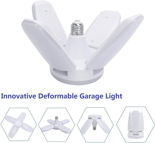 (2 Pack) LED Garage Lights, 60W Trilights Ceiling, High Low Bay Deformable Adjustable 4 Led Light Bulbs 6000LM 6000K, Screw in Tribright Garage Lighting Fixture,CRI80 Daylight