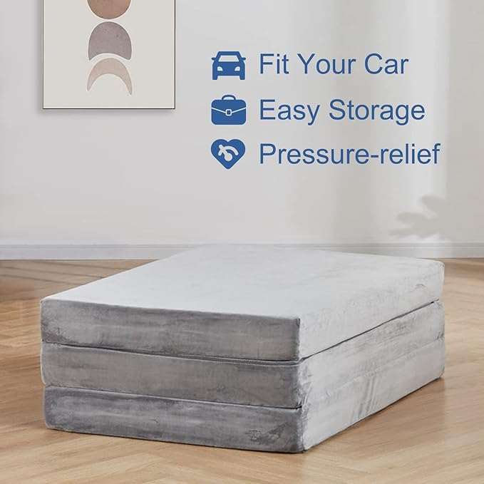 SINWEEK 4" Full Memory Foam Folding Mattress with Storage Bag - Foldable Trifold Floor Bed Topper, CertiPUR-US Certified Guest Sleeping Pad, Machine Washable Cover