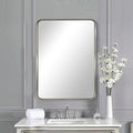 ANDY STAR Brushed Nickel Bathroom Mirror, 24x36’’ Rounded Rectangle Mirror Modern Silver Vanity Mirror SUS304 Metal Tube Frame(Rustproof) 1’’ Deep Wall Mounted Vertically/Horizontally