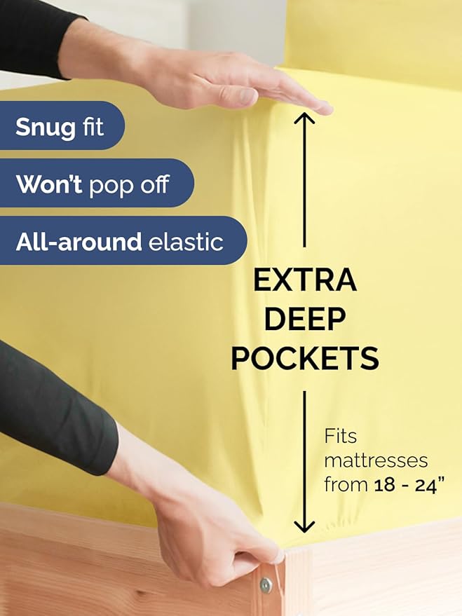 Extra Deep Full Sheet Set - 6 Piece Breathable and Cooling Sheets - Hotel Luxury Bed Sheets Set - Easy & Secure Fit - Soft, Wrinkle Free and Comfy Sheets Set - Yellow Sheet Set with Extra Deep Pockets