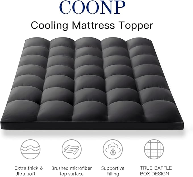 COONP California King Mattress Topper, Extra Thick Pillowtop, Cooling Plush Mattress Pad Cover Bed Topper Protector with 8-21 Inch Deep Pocket (Black, California King)