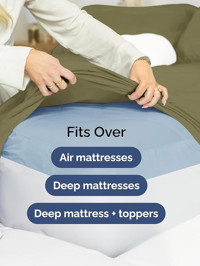 Extra Deep Split King Sheet Set - 7 Piece Breathable & Cooling Sheets - Hotel Luxury Bed Sheets Set - Easy Fit - Soft, Wrinkle Free & Comfy Sheets Set - Sage Green Sheet Set with Extra Deep Pockets