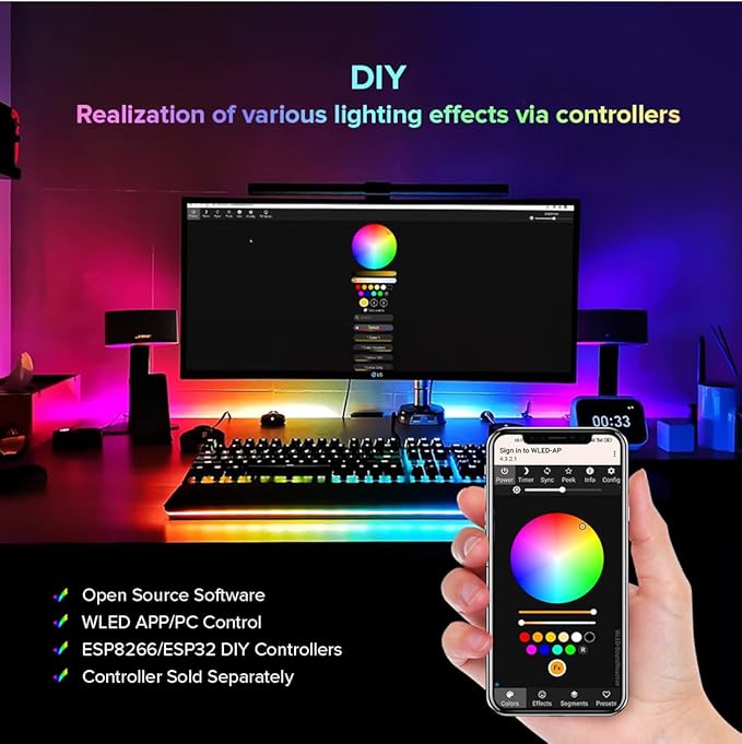 BTF-LIGHTING WS2812B RGB ECO LED Strip, Chasing Effects 5050SMD Individually Addressable 3.3FT 144(2X72) Pixels/m Flexible Dream Color IP65 for Bedroom DIY Projects DC5V(No Adapter or Controller)