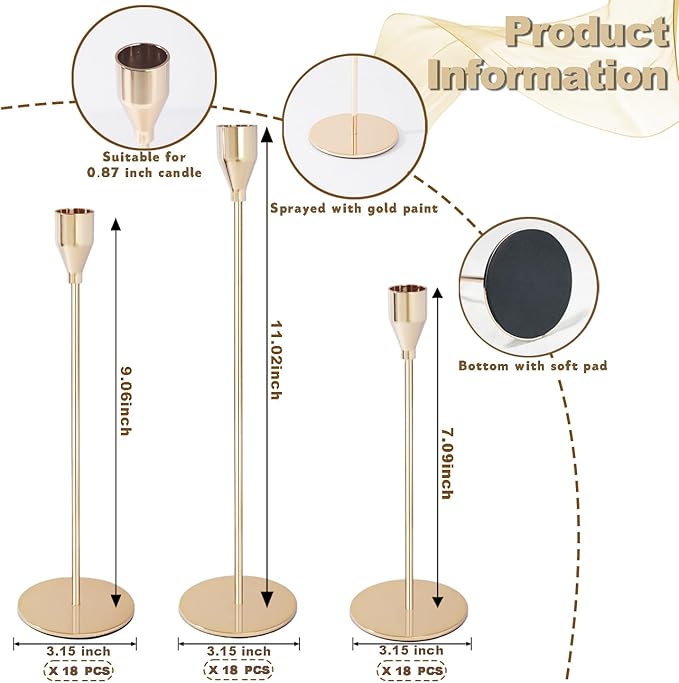 Gold Candlestick Holders Bulk, Decorative Taper Candle Holder for Candlesticks Vintage Gold Candle Sticks Holders for Christmas Wedding Dinner Table Centerpiece Decor (Set of 54)