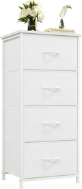Somdot Dresser for Bedroom with 4 Drawers, Storage Organizer Chest of Drawers with Removable Fabric Bins for Closet Bedside Living Room Laundry Entryway Hallway, White Leather