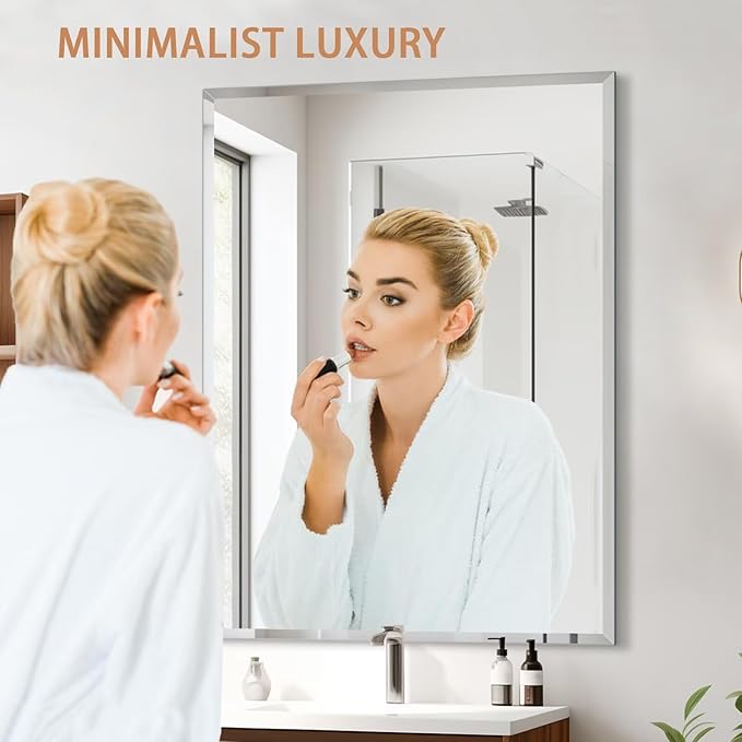 Frameless Mirror for Bathroom Vanity,12x24in Wall Mounted Mirrors for Over Sink Decorative Rectangular Frameless Mirror,With Polished Edge,Hangs Horizontally Or Vertically,Entryways,Room,Shatterproof