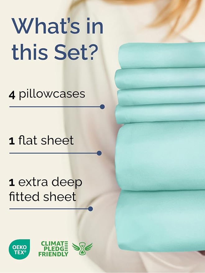 Extra Deep Full Sheet Set - 6 Piece Breathable & Cooling Sheets - Hotel Luxury Bed Sheets Set - Easy & Secure Fit - Soft, Wrinkle Free & Comfy Sheets Set - Spa Blue Sheet Set with Extra Deep Pockets