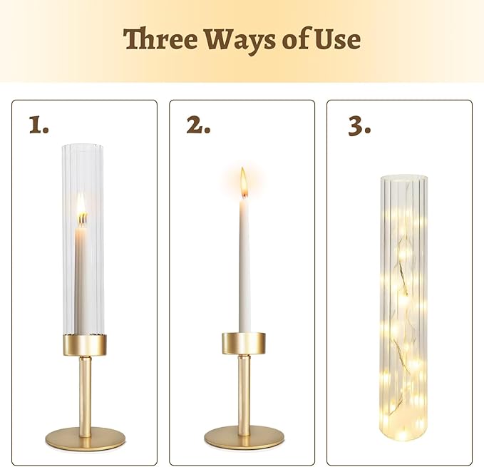 Gold Hurricane Glass Candle Holders: Cadhodenm Tall Glass Candlestick Holder for Wedding Set of 6 Brass Taper Candle Holders Modern Candle Sticks Holder for Table Centerpiece Party Holiday Decor