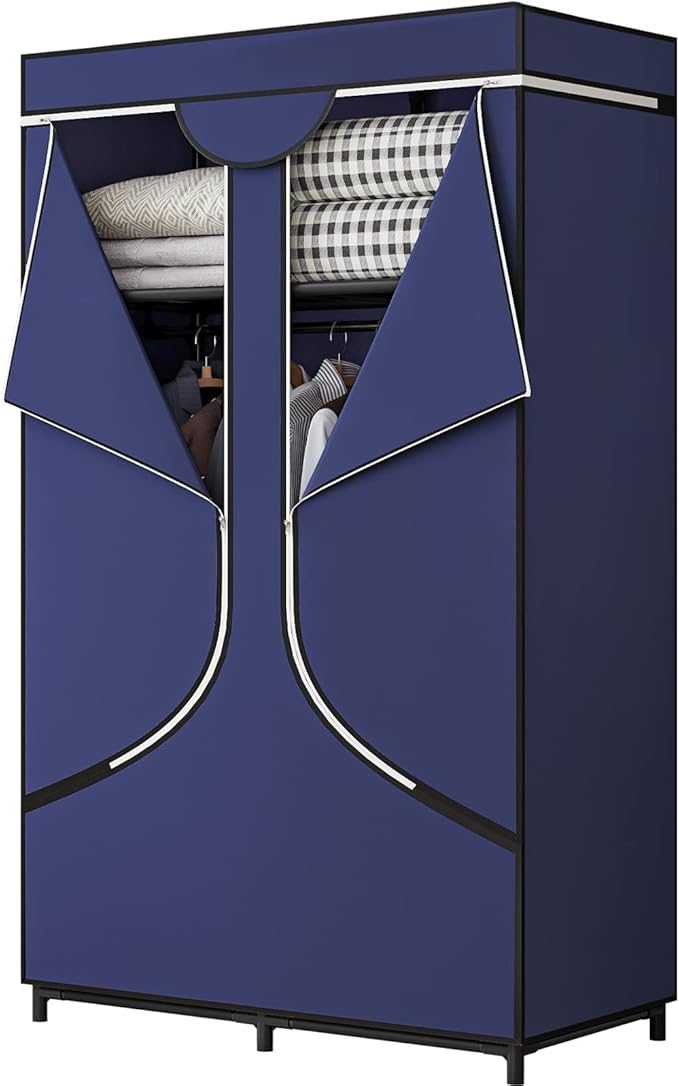 34 Inch Portable Wardrobe Closet Clothes Organizer with Metal Shelves and Non-Woven Fabric Durable Closet Storage Organizer for Bedroom (34 Inch, Blue)