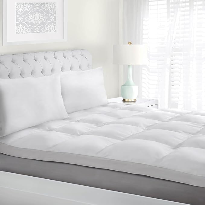 Superior Mattress Topper, Down Alternative, 2 Inch Deep Sized Bed Pillow Top, Comfort Pad, Fluffy Mattress-Topper Protector, Plush Cooling Extra Soft, Hotel Quality, Sleep, All-Season, Queen, White