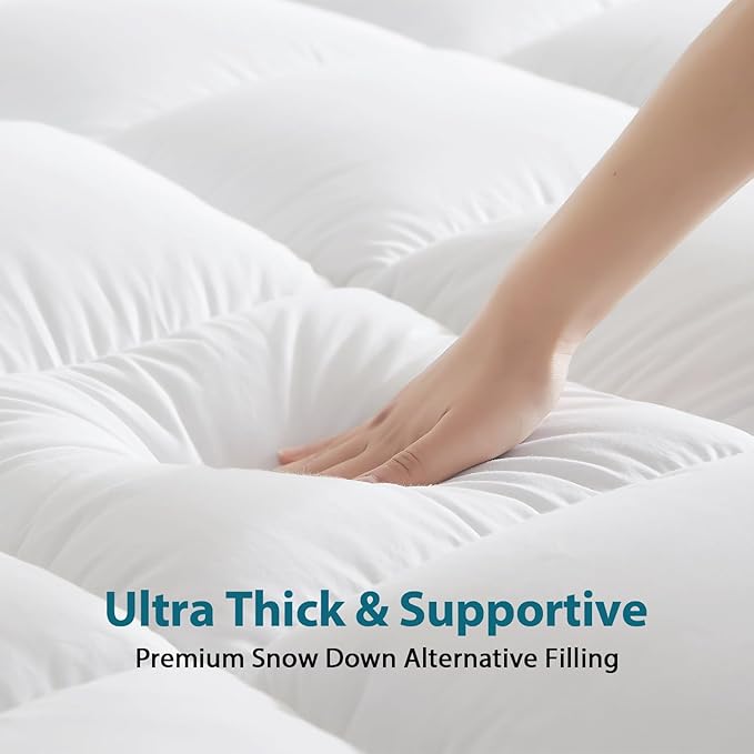 CYMULA King Size Mattress Topper - Extra Thick Cooling Mattress Pad Cover for Back Pain - Soft Mattress Protector Firm Bed Topper Pillow Top with 8-21 Inch Deep Pocket 3D Snow Down Alternative Fill