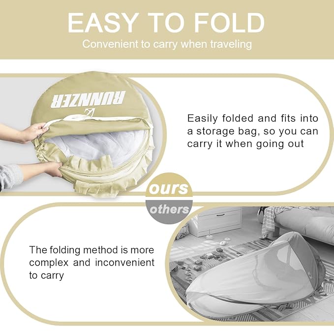 Baby Safety Crib Tent, Pop Up Canopy for Crib to Stop Baby from Climbing Out, Infant Mesh Cover Mosquito Net with Sturdy Frame & Soft Mesh, Beige, (R07-beige)