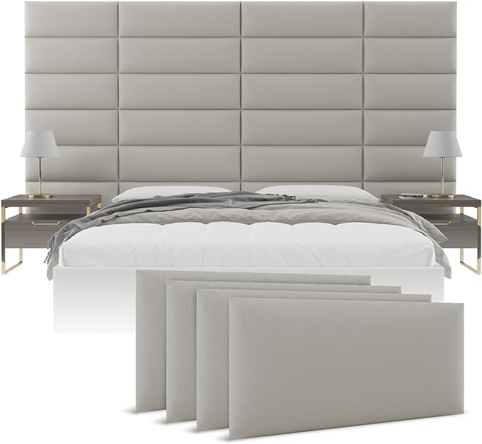 Vänt Upholstered Wall Panels - Queen/Full Size Wall Mounted Headboards - Zigrino Leather Oyster – Panel Size 30” Wide x 11.5” High - Pack of 4 Panels