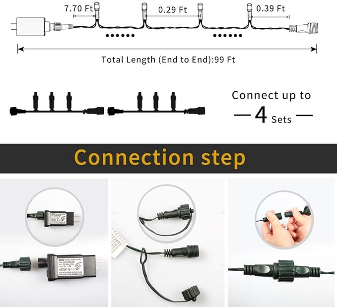 Christmas String Lights End-to-End Plug 8 Modes 108FT 300 LED IP55 Outdoor Waterproof UL Certificated Indoor Fairy Lights Garden Wedding Christma Trees Parties Decoration Multicolor
