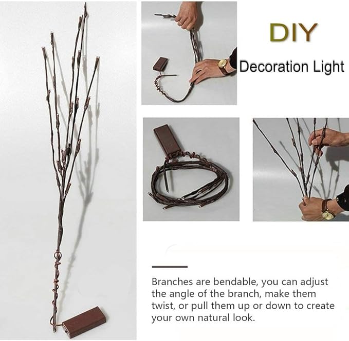 DK177 2 Pack Led Branch Light Battery Operated Lighted Branch Vase Filler Willow Tree Artificial Little Twig Power Brown 30 Inch 20 LED for Home Outdoor Indoor Romantic Decoration, Purple Light