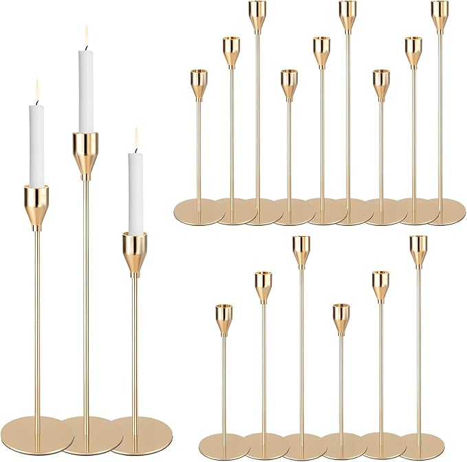 Gold Candlestick Holders Bulk, Taper Candles Holder for Table Centerpiece Set of 18 Metal Candle Sticks Holders Stand Candelabra Candle Holder for Christmas, Wedding, Dinning, Home Decor