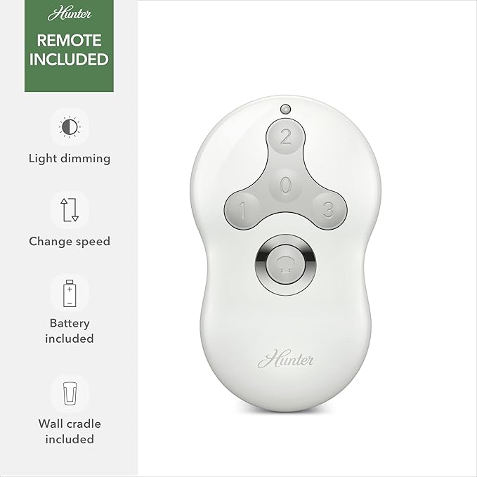 Hunter 44 inch Indoor Ceiling Fan with LED Light and Remote Control - White Modern Ceiling Fan, Standard Mount, 4 Blades, For Bedroom, Living Room, or Kitchen - Dempsey 59246, Fresh White