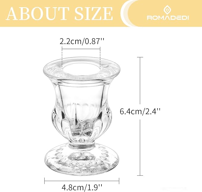Romadedi Glass Taper Candle Holders - Set of 10 Clear Small Candlestick Holder Bulk, Thicker Glass Candle Sticks Set for Wedding Christmas Party Dining Table Table Centerpiece Decor