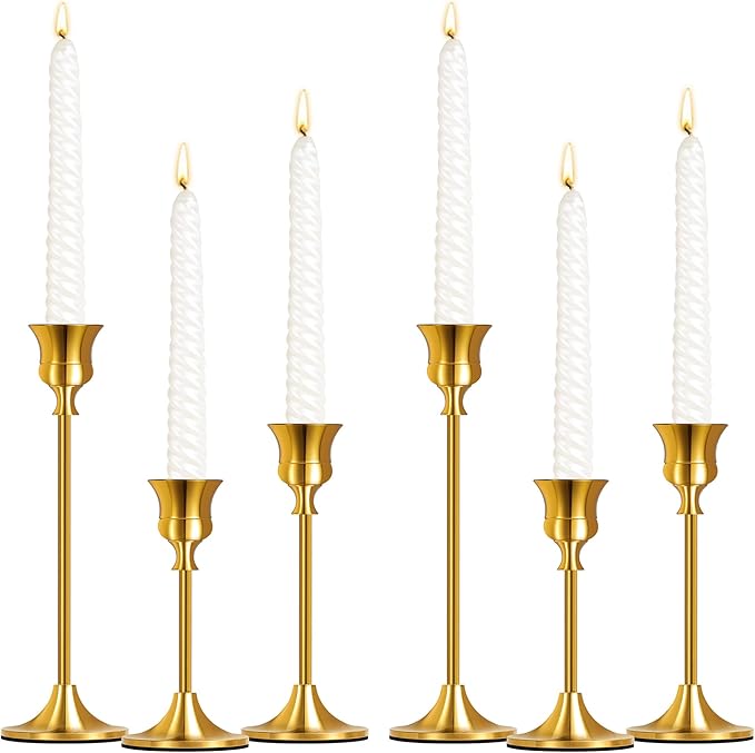 6pcs Gold Candle Stick Holder Candle Sticks Holder Decor Candle Holders for Candlesticks Candle Holders for Pillar Candles Gold Taper Candle Holder