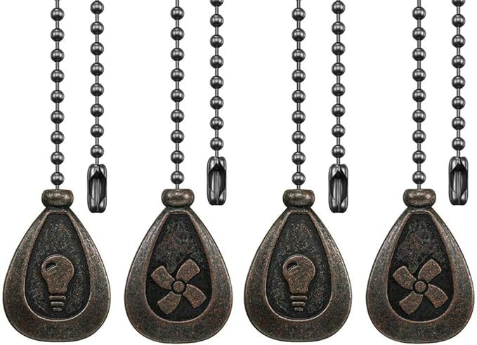 Bronze Ceiling Fan Pull Chain Set, Decorative Fan Pull Chain Pendant Extension, 12 Inches Lighting & Fan Beaded Ball Pull Chain Extender with Connector (4 Pack)