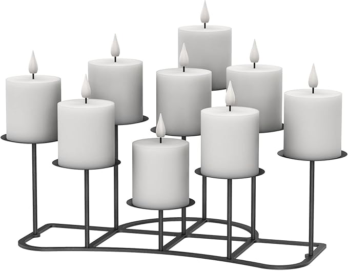 Black Metal Pillar Candle Candelabra for Fireplace/Table/Wedding/Christmas Decoration Iron Candle Holders of 9 DIY Home Decor