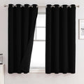 ChrisDowa 100% Blackout Curtains for Bedroom with Black Liner, 2 Thick Layers Total Blackout Thermal Insulated Grommet Window Curtains 2 Panels Set (Black, 52 x 54 Inch)
