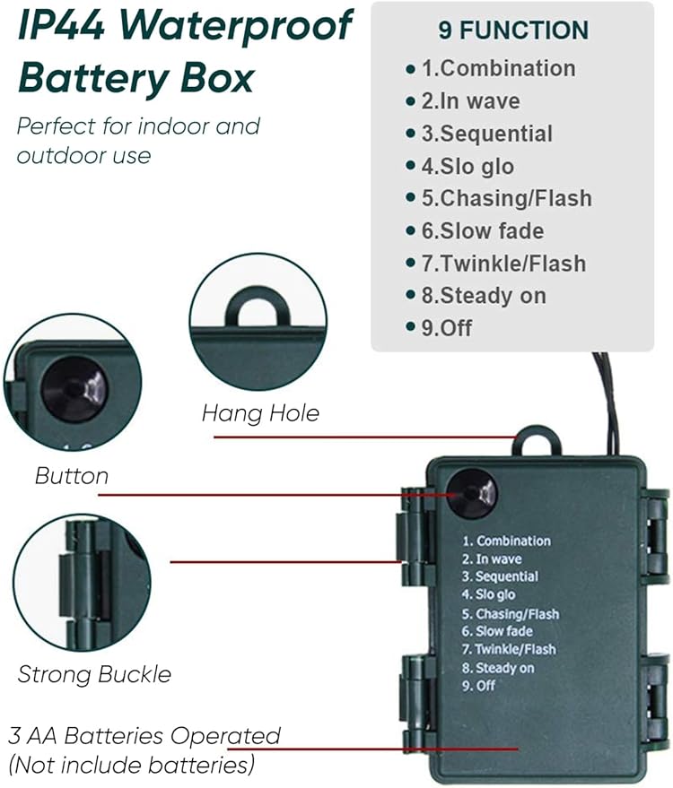 Twinkle Star 2 Pack Outdoor Christmas Lights, Total 33 FT 100 LED Battery Operated Christmas Lights with 8 Modes, Xmas Tree Lights Waterproof for Patio Garden Party Wedding Holiday Decor Warm White